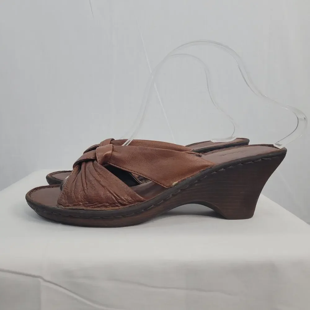 Clarks Leather Knotted Stacked Heel Slip-on Sandals size 9B Brown Boho Hippie